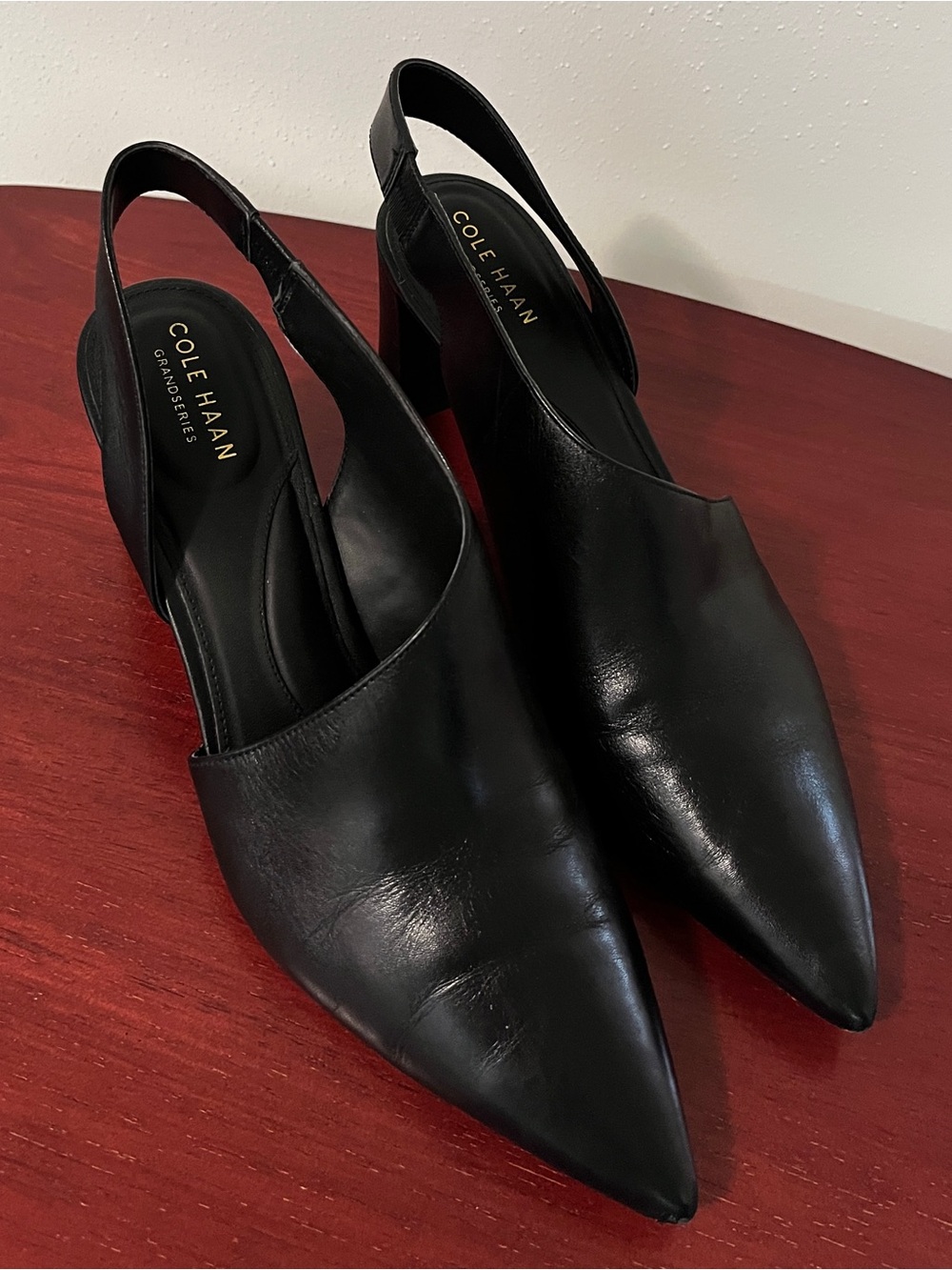 Cole Haan Womens Vania Pump Size 9 Black Leather D'Orsay Slingback Block Heel - Picture 2 of 12